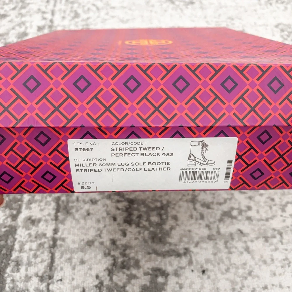 NWB Tory Burch Miller Tweed Lace Up Boot - Picture 7 of 16